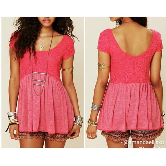Free People dark pink semi-sheer babydoll top size S NWT - Picture 1 of 10